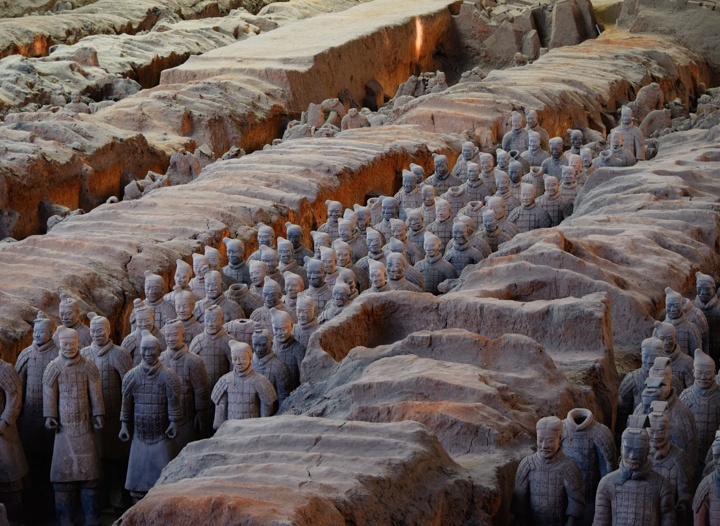 Rows of Terracotta Warriors at the museum near Xi’an