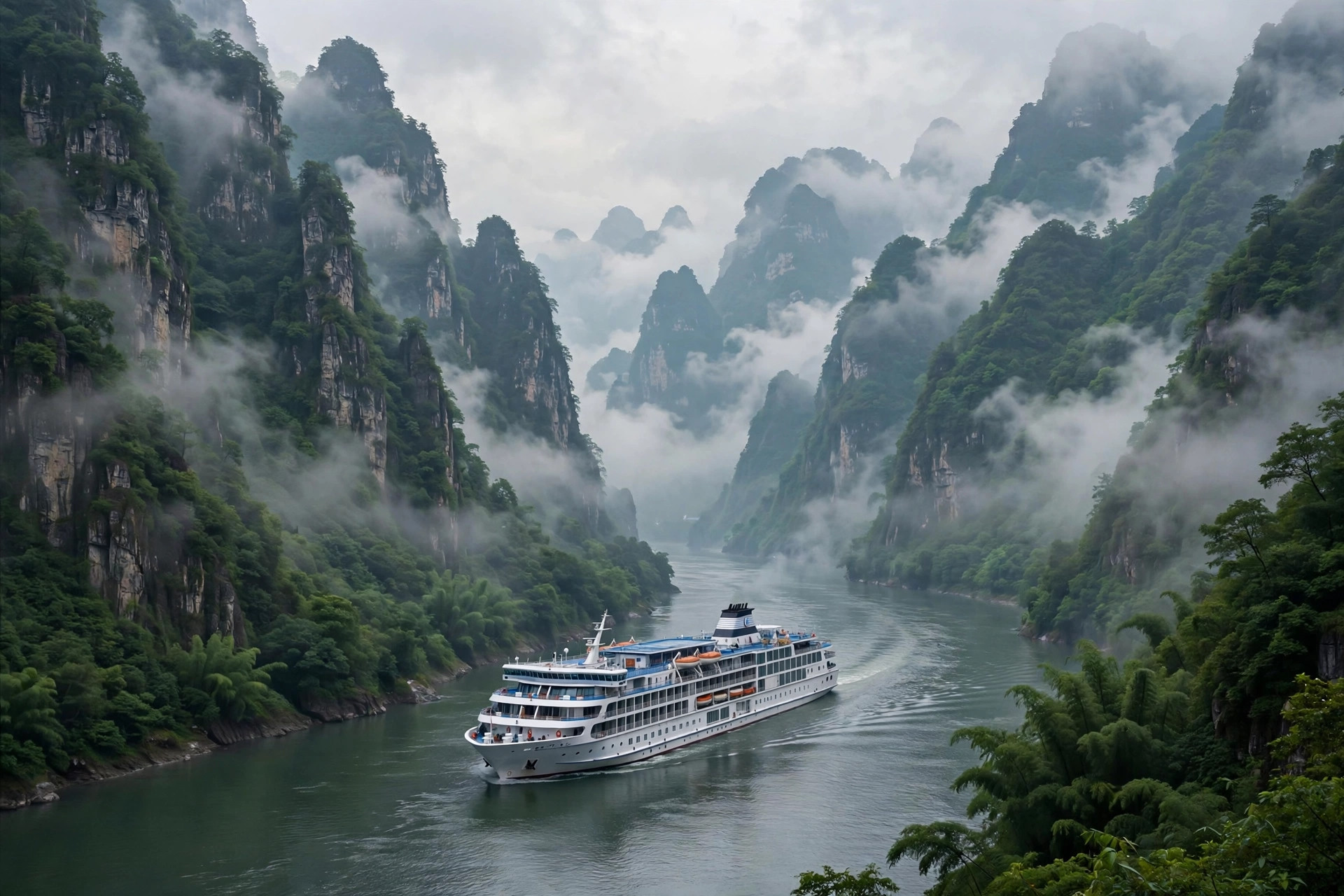 Yangtze River cruise ship in the Three Gorges